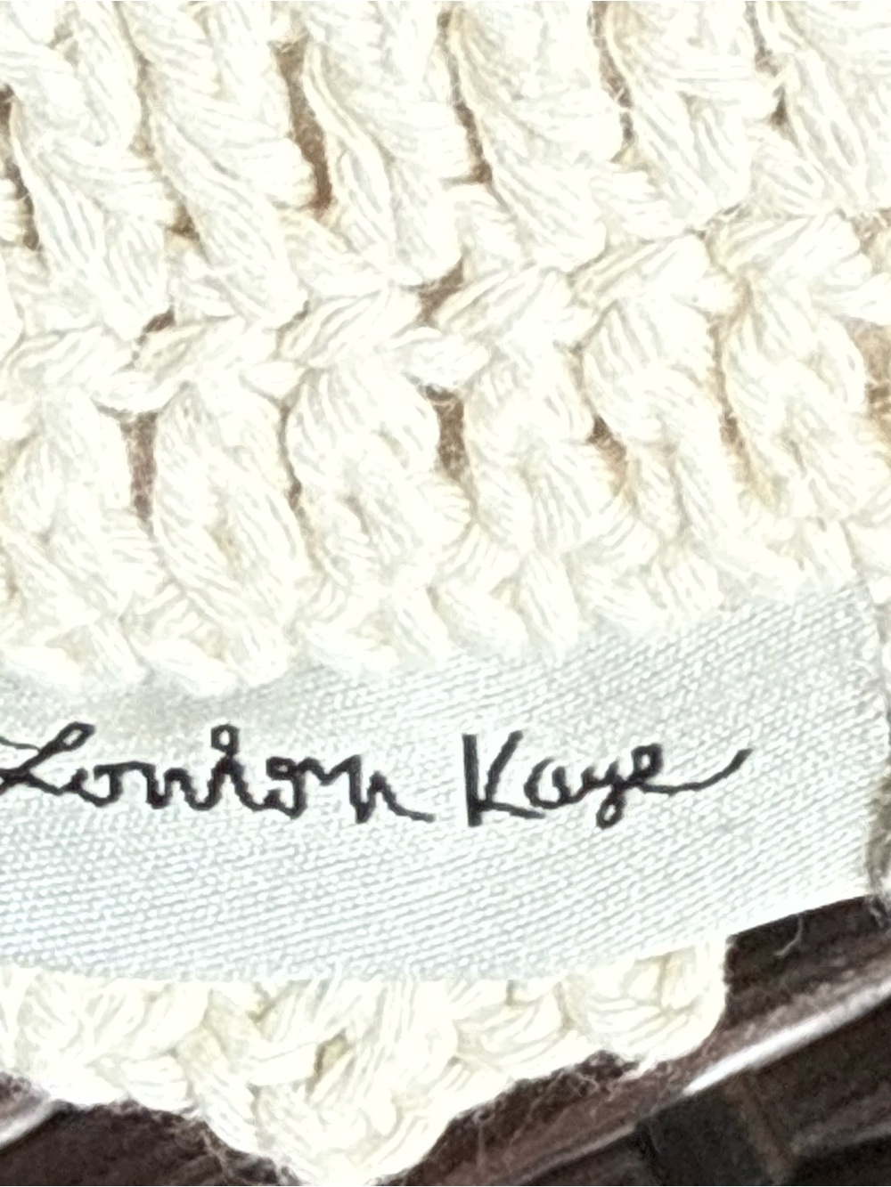 London Kaye Handmade Crocheted Peace Sign Pillow - Green on Cream - Picture 5 of 5